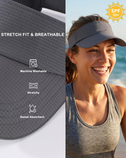 UPF50+ Sports Sun Visor Men Women Lightweight Packable Cooling Visor Hat for Running Tennis Golf