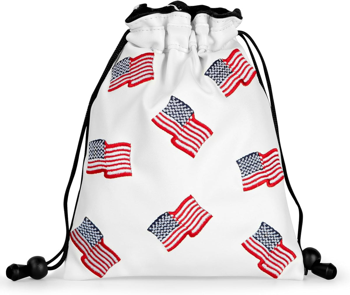 US Patriotism Golf Valuables Pouch Bag with Drawstrings | Premium Faux Leather Golf Tee Pouch Accessorries for Men