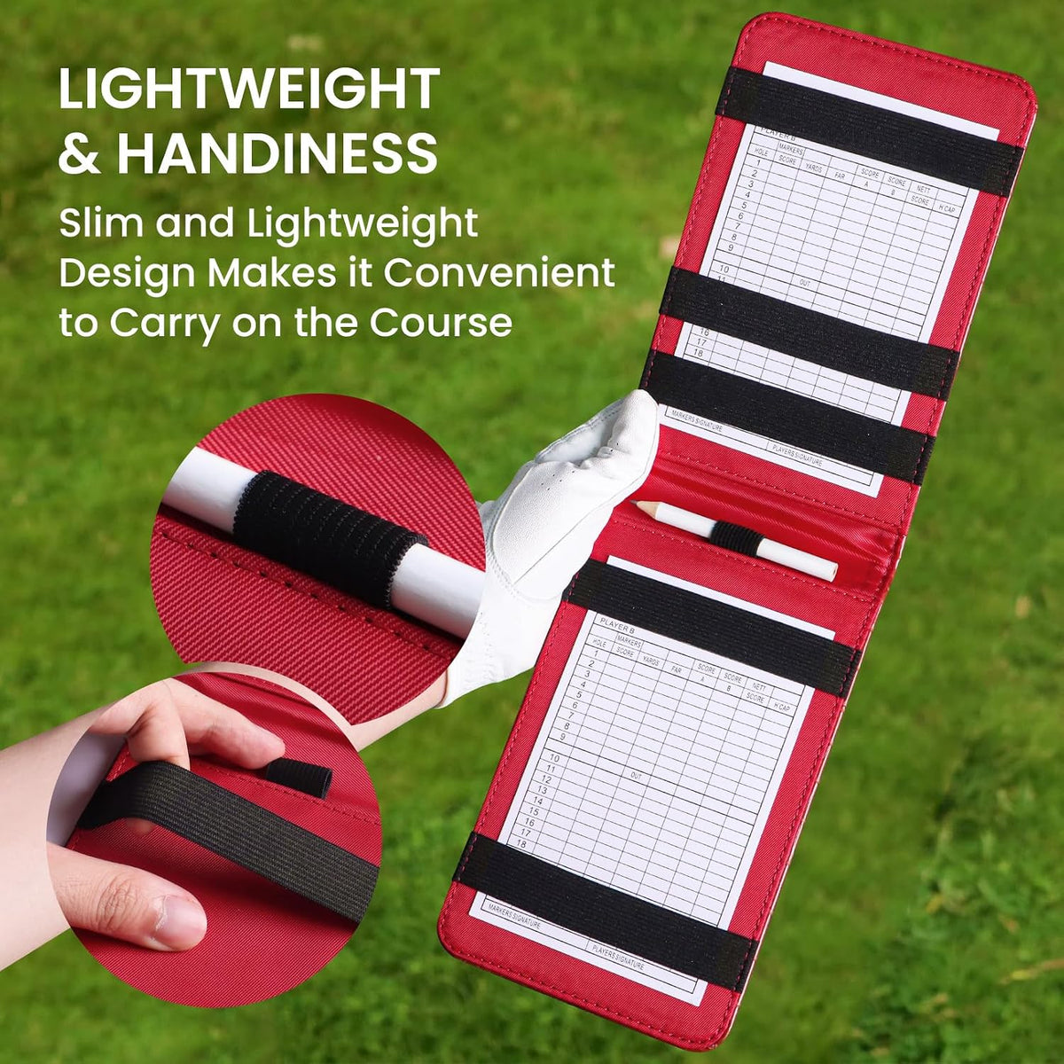 Golf Scorecard Holder PU Leather with 2 Pencils | Durable Yardage Books Cover Protection, Pocket Size Golf Bag Fit, Long Lasting Use, Multiple Stylish Pattern Options