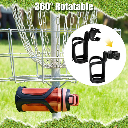 Disc Golf Cart Cup Holder, Super Large Capacity Fits up to a 40Oz Bottle, Universal Disc Golf Push Cart Clip on Drink Holder Accessories Compatible with All Push Carts