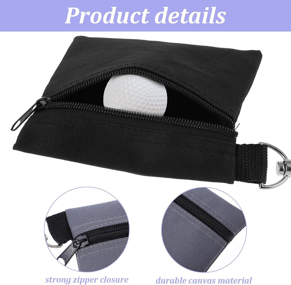 2 Pcs Golf Tee Bag, 6.57 X 5.51 Inch Golf Ball Bag Pouch, Golfs Zippered Pocket with Lobster Claw Clip, Tees Ball Storage, Balls, Valuables Gift Accessory Pouch for Men Women