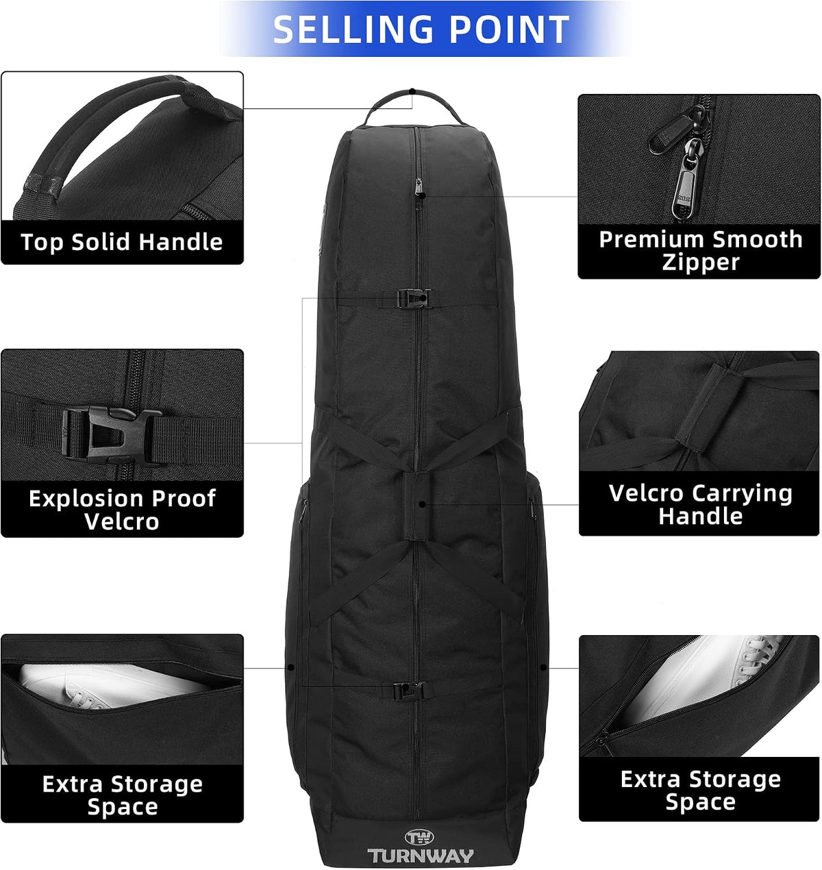 Foldable Padded Golf Travel Bag, Heavy Duty 900D Polyester Golf Club Bag Waterproof Golf Carry Bag Cart Bag with Wheels, Soft-Sided Spacial Size for Golf Gear Transportation