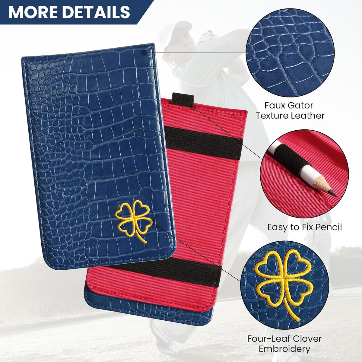 Golf Scorecard Holder PU Leather with 2 Pencils | Durable Yardage Books Cover Protection, Pocket Size Golf Bag Fit, Long Lasting Use, Multiple Stylish Pattern Options
