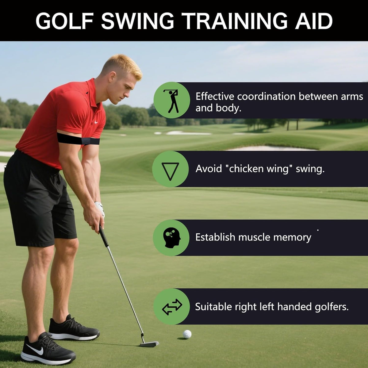 Golf Swing Trainer Aid – Golf Arm Band Training Aid to Improve Arm Connection, Tempo & Consistency – Golf Swing Band Practice Tool for Better Swing Mechanics (Black)
