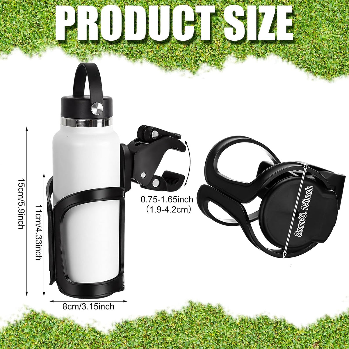 Disc Golf Cart Cup Holder, Super Large Capacity Fits up to a 40Oz Bottle, Universal Disc Golf Push Cart Clip on Drink Holder Accessories Compatible with All Push Carts