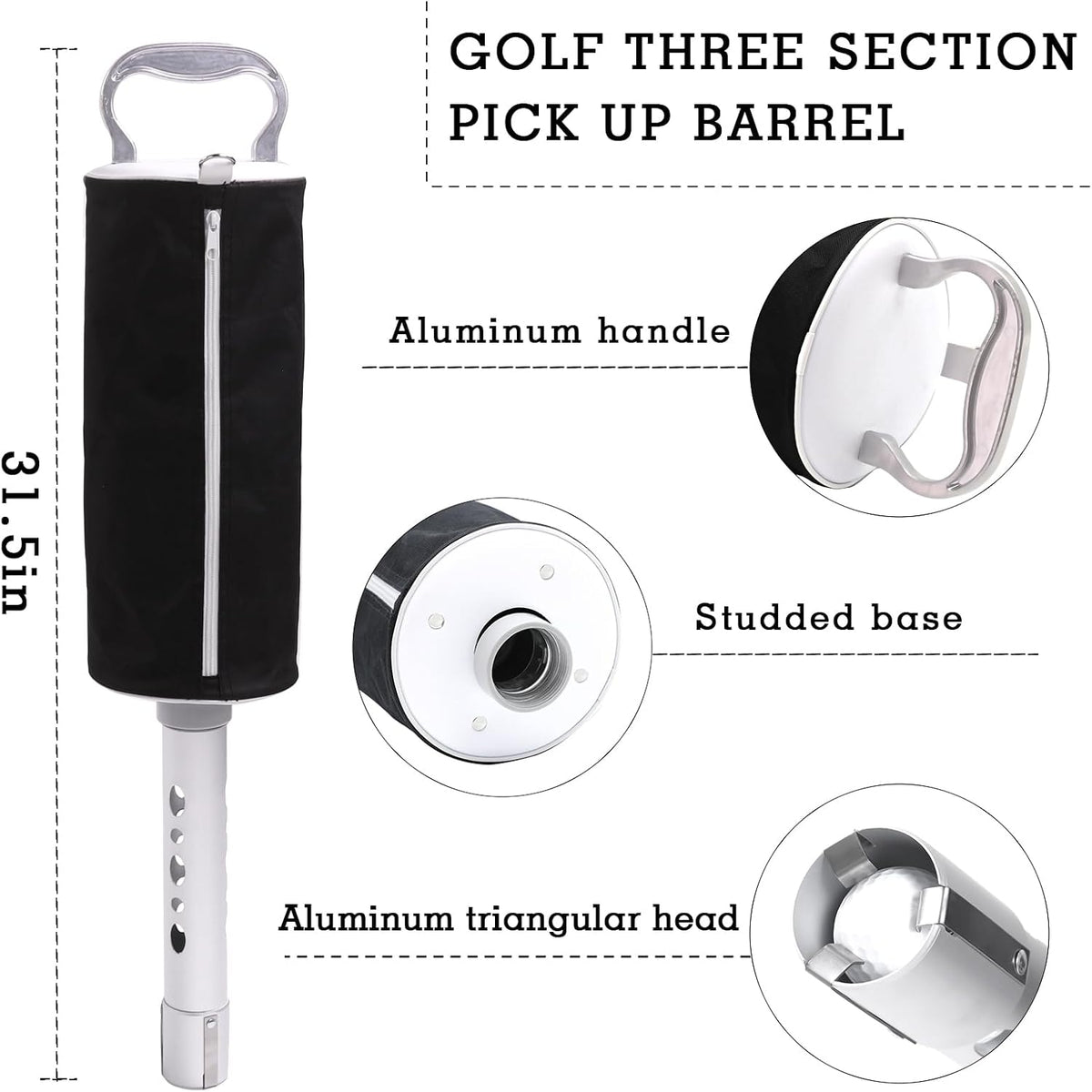 Golf Ball Shag Bag with Aluminum Handle and Frame | Shag Bag for Golf Balls Golf Ball Retriever | Hold up to 70 Balls (Black)