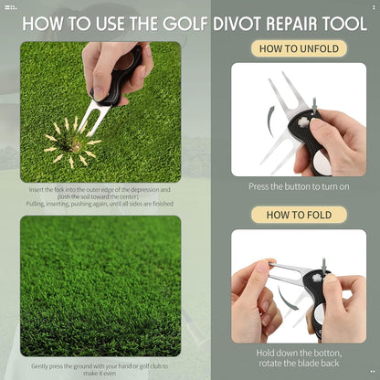 6 Packs Golf Repair Tool Stainless Steel Foldable Golf Divot Tool Magnetic Button Ball Marker