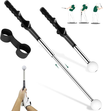 Retractable Golf Swing Trainer with Golf Grip Trainer & Arm Band | Telescopic Club Retractable Golf Swing Training Aid /Tempo Stick Golf/Warm Up/Indoor Golf Practice | Golf Grip Trainer