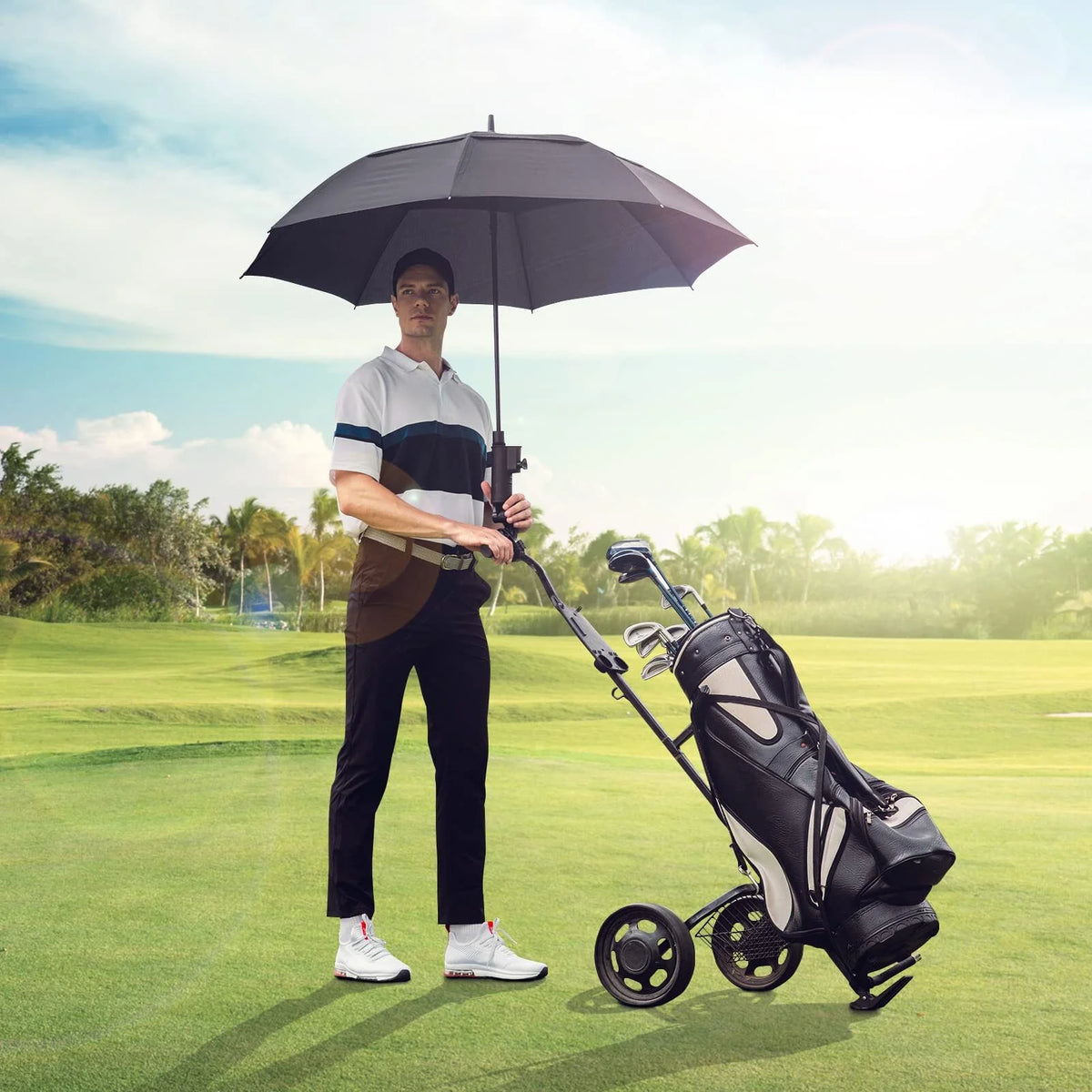 62 Inch Automatic Open Golf Umbrella, Extra Large Vented Stick Umbrellas with Windproof Double Canopy