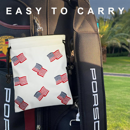US Patriotism Golf Valuables Pouch Bag with Drawstrings | Premium Faux Leather Golf Tee Pouch Accessorries for Men