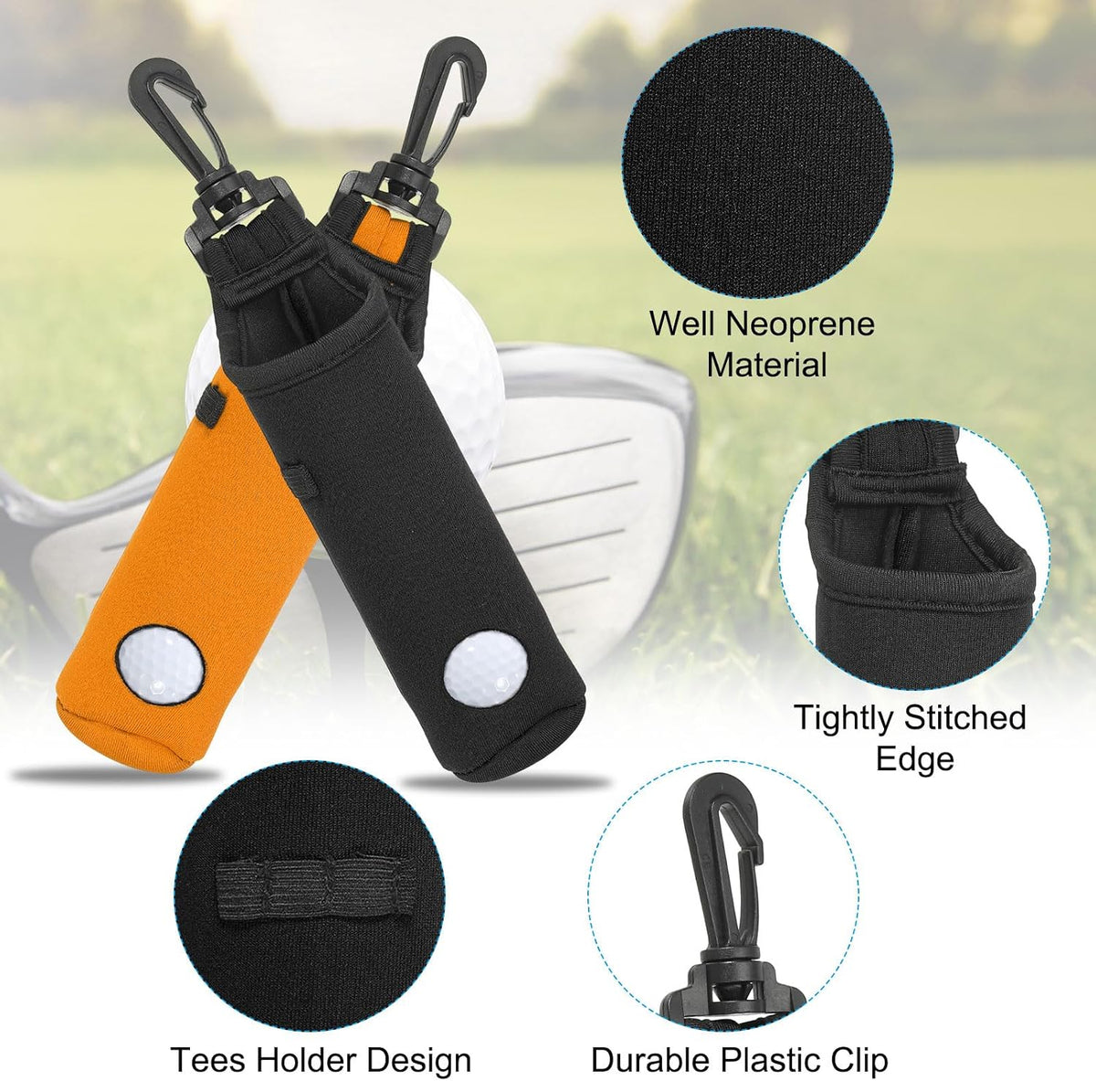 Golf Ball Carry Bag, Golf Tee Holder Pouch Portable Neoprene Golf Ball Holder with Clip for Men and Women Storage Gift