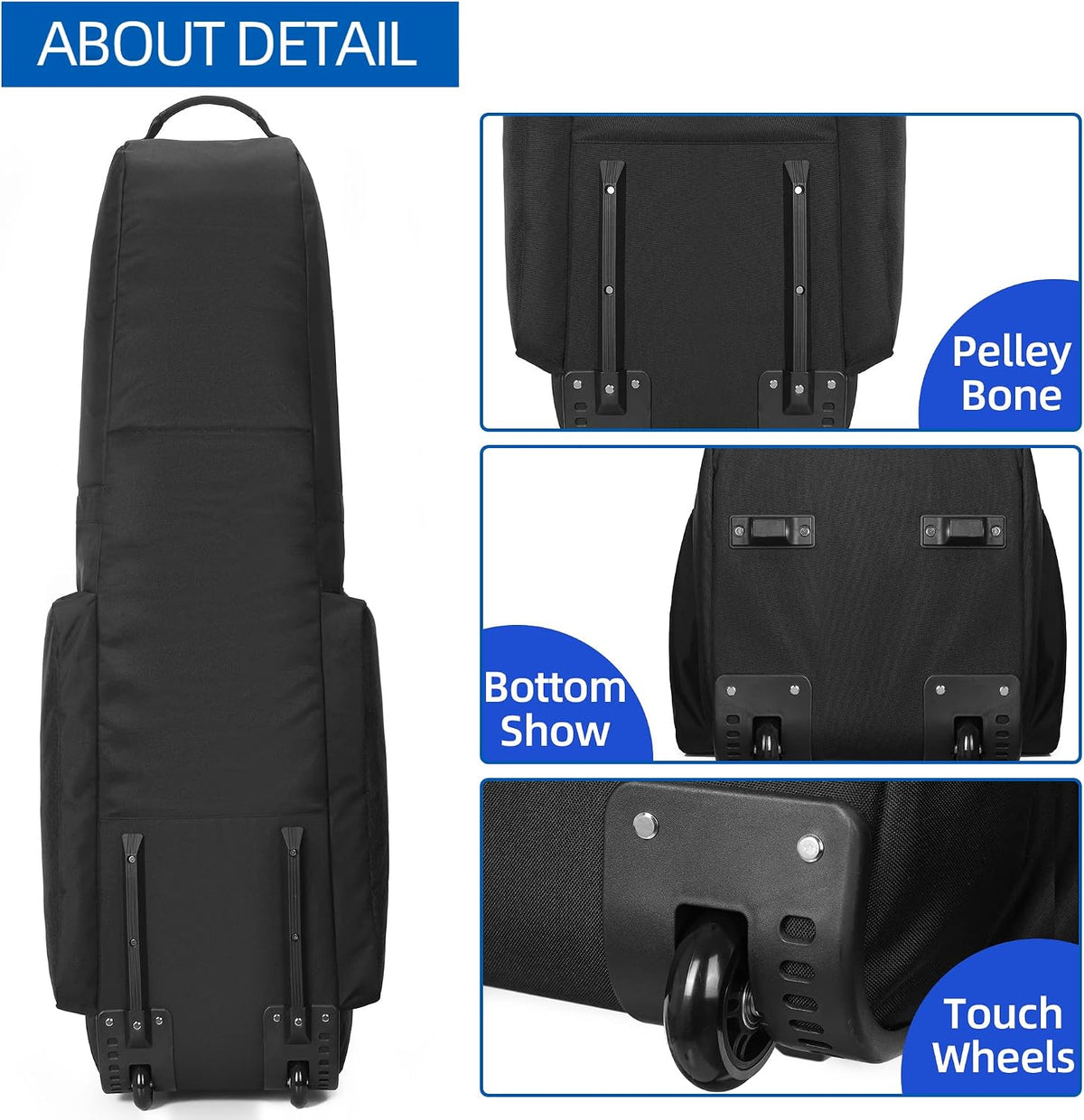 Foldable Padded Golf Travel Bag, Heavy Duty 900D Polyester Golf Club Bag Waterproof Golf Carry Bag Cart Bag with Wheels, Soft-Sided Spacial Size for Golf Gear Transportation