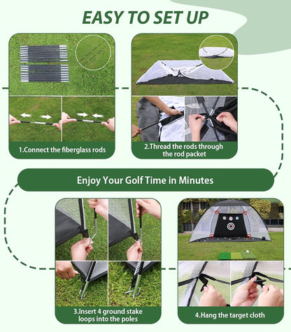 Golf Net, 10X7Ft Golf Hitting Aid with Mat, Designed for Outdoor & Indoor Use, Practice Nets for Backyard Driving Real Balls, Ideal Gifts for Men Dad Husband & Golfers