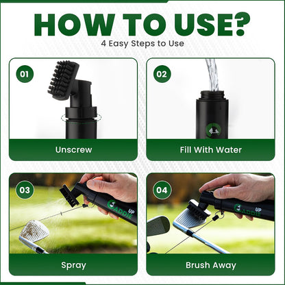 Golf Club Cleaner Brush with Water Spray - Heavy Duty Golf Brush and Groove Cleaner with Retractable Clip and 150Ml Water Capacity - Multi Use Groove Cleaning Tool for Clubs, Balls & Golf Accessories