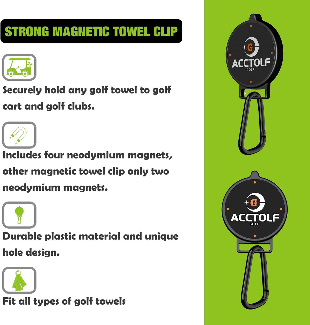 Magnetic Clip for Golf Towel, Magnetic Golf Towel Clip for Golf Cart, Clubs, Golf Hub, Removable Industrial Magnetic Accessories