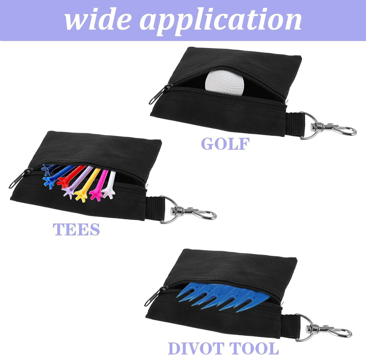 2 Pcs Golf Tee Bag, 6.57 X 5.51 Inch Golf Ball Bag Pouch, Golfs Zippered Pocket with Lobster Claw Clip, Tees Ball Storage, Balls, Valuables Gift Accessory Pouch for Men Women