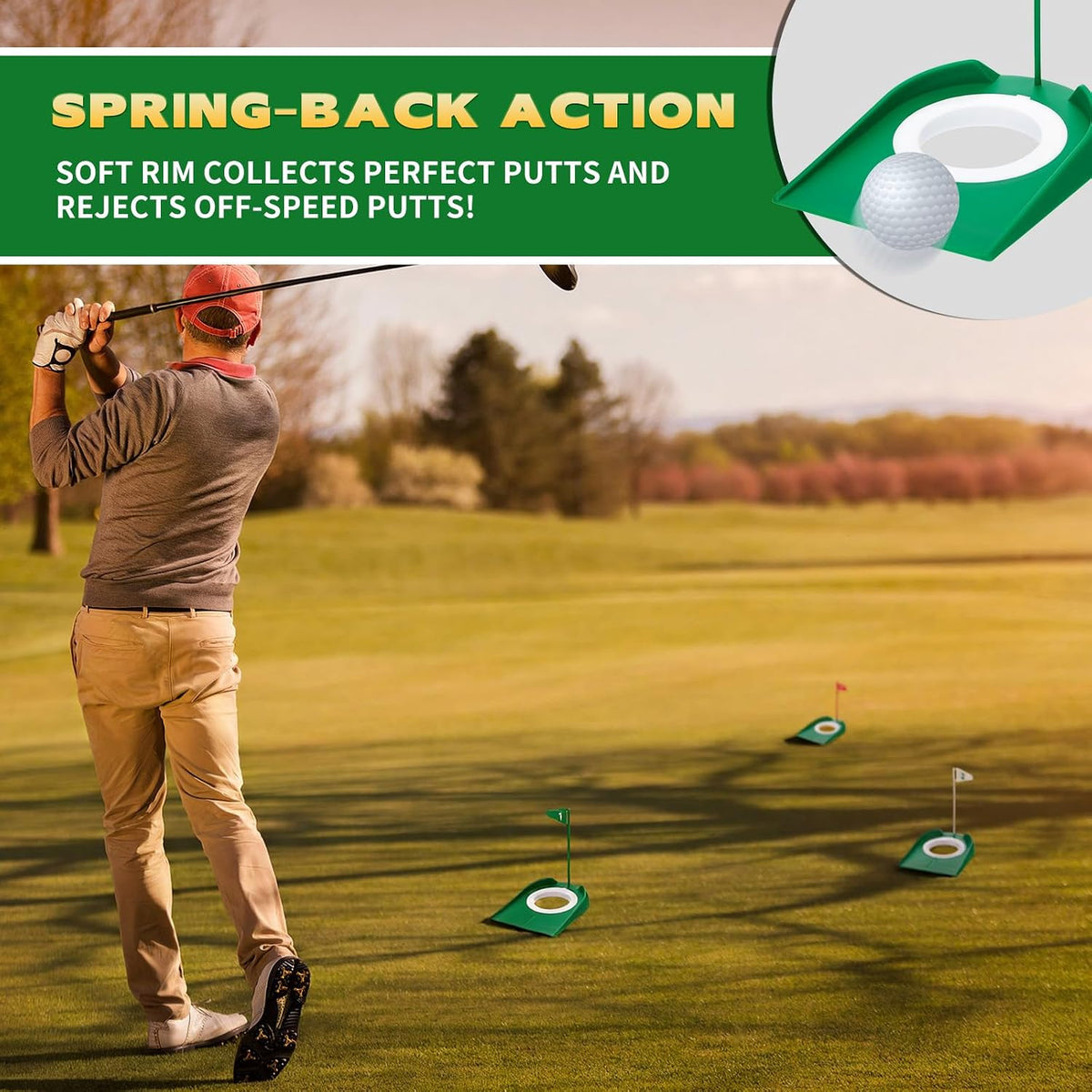 Golf Putting Practice Cup Hole Training Aids Golf Accessories Training Putters with Plastic Flag for Adult Office Garage Yard Indoor Outdoor Practice