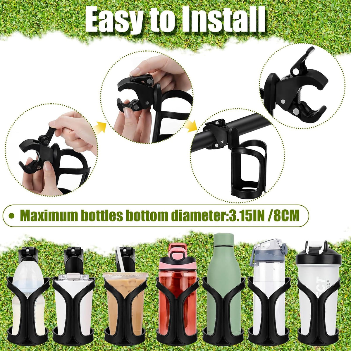 Disc Golf Cart Cup Holder, Super Large Capacity Fits up to a 40Oz Bottle, Universal Disc Golf Push Cart Clip on Drink Holder Accessories Compatible with All Push Carts
