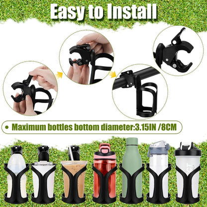 Disc Golf Cart Cup Holder, Super Large Capacity Fits up to a 40Oz Bottle, Universal Disc Golf Push Cart Clip on Drink Holder Accessories Compatible with All Push Carts