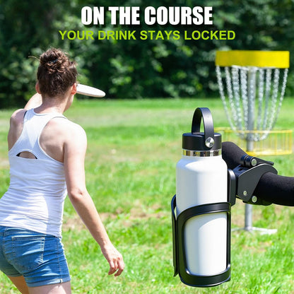 Disc Golf Cart Cup Holder, Super Large Capacity Fits up to a 40Oz Bottle, Universal Disc Golf Push Cart Clip on Drink Holder Accessories Compatible with All Push Carts