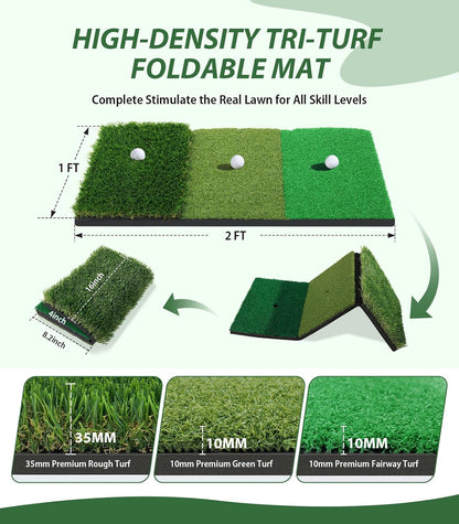 Golf Net, 10X7Ft Golf Hitting Aid with Mat, Designed for Outdoor & Indoor Use, Practice Nets for Backyard Driving Real Balls, Ideal Gifts for Men Dad Husband & Golfers