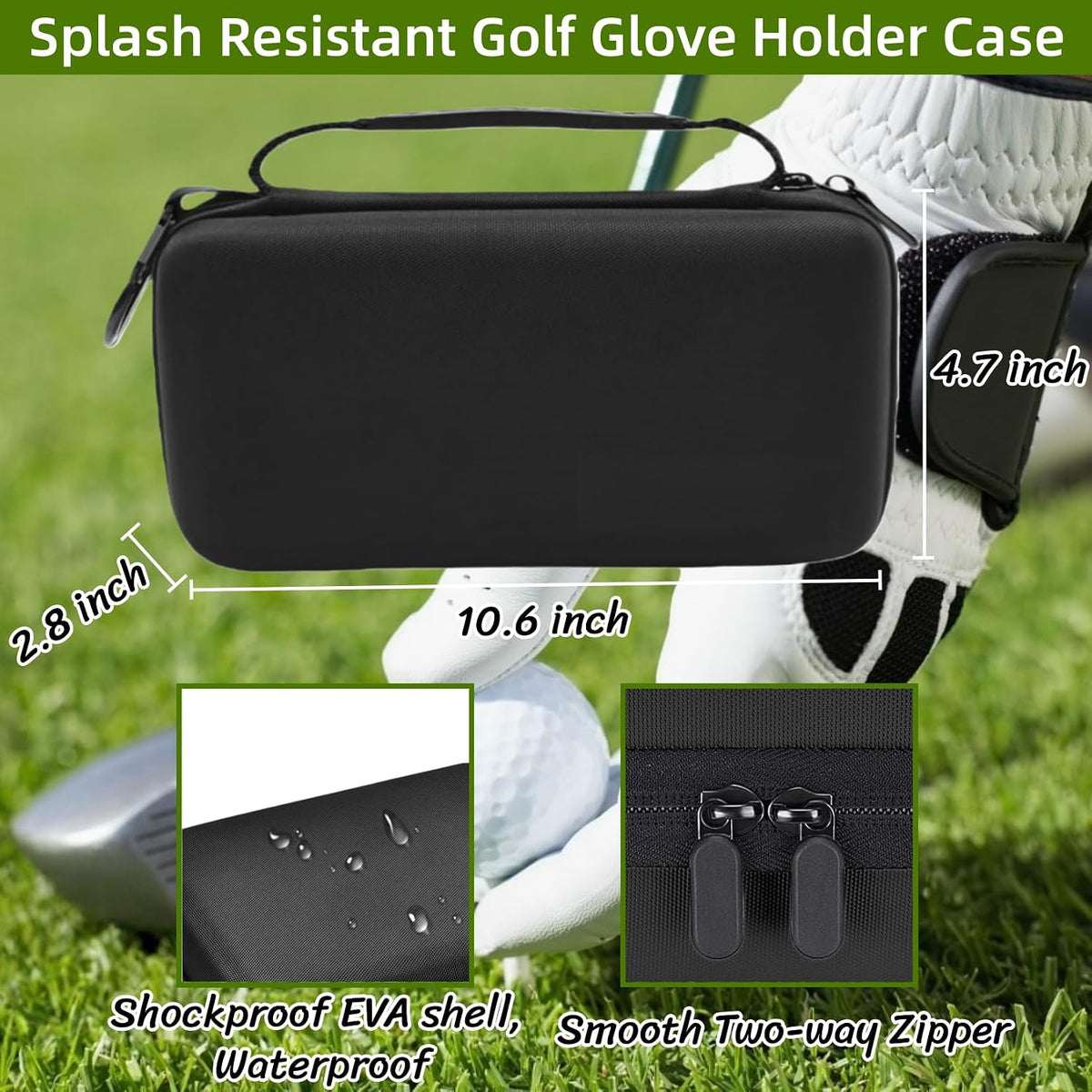 Golf Glove Holder Case with Removable Glove Shaper,Hard Shell Protective Golf Accessories Organizer Bag Fits Balls,Tees,Markers,Golf Gift for Men Women Golfers