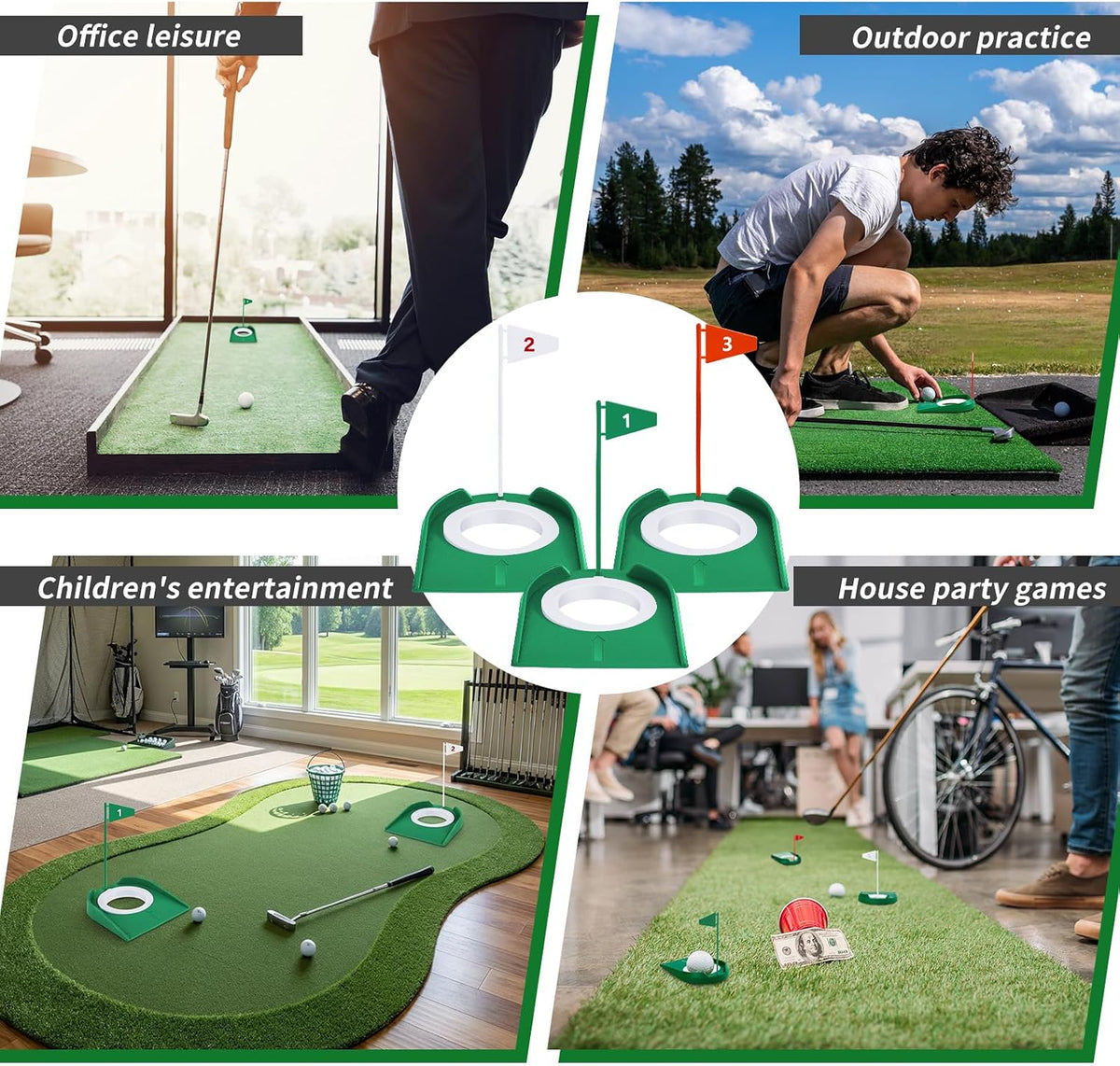 Golf Putting Practice Cup Hole Training Aids Golf Accessories Training Putters with Plastic Flag for Adult Office Garage Yard Indoor Outdoor Practice