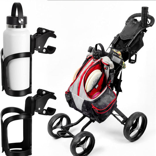 Disc Golf Cart Cup Holder, Super Large Capacity Fits up to a 40Oz Bottle, Universal Disc Golf Push Cart Clip on Drink Holder Accessories Compatible with All Push Carts