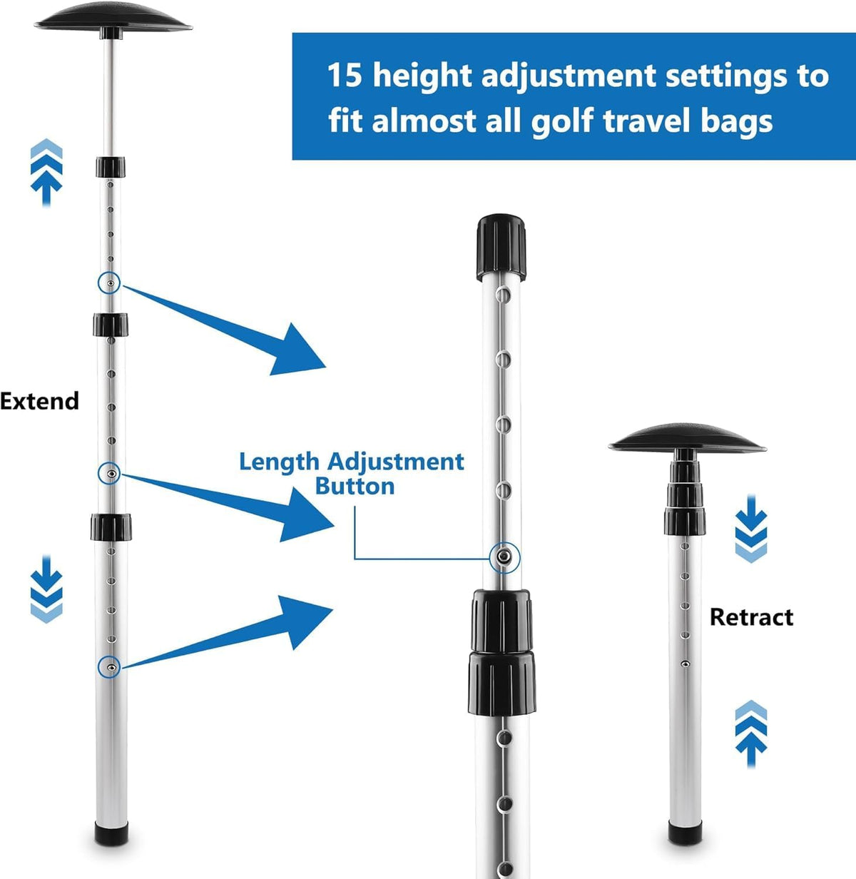 Golf Travel Bag Support Pole - Anti-Impact Golf Club Protector Support Golf Travel Bag Cover and Aluminum Alloy Golf Rod Stick to Protect Golf Clubs