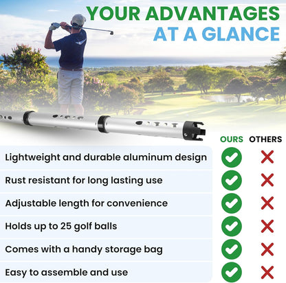 Premium Golf Ball Retriever Telescopic Golf Tees Golf Accessories Golf Gifts Golf Ball Cleaner Golf Ball Stamp Ball Bag Golf Ball Holder Disc Golf Retriever Practice Golf Balls