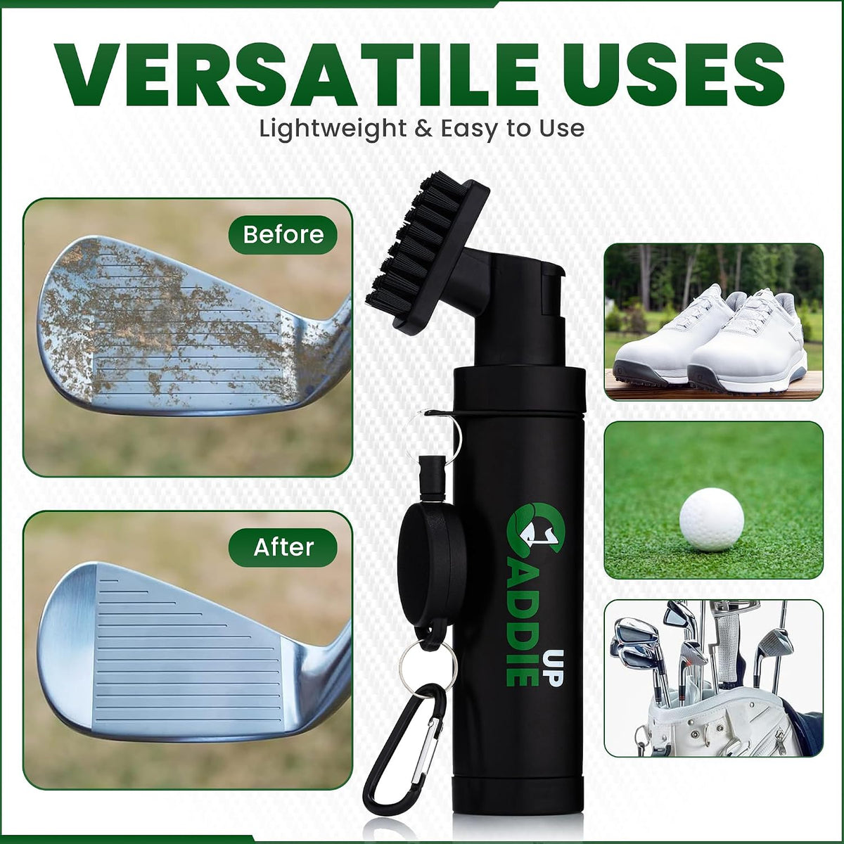 Golf Club Cleaner Brush with Water Spray - Heavy Duty Golf Brush and Groove Cleaner with Retractable Clip and 150Ml Water Capacity - Multi Use Groove Cleaning Tool for Clubs, Balls & Golf Accessories