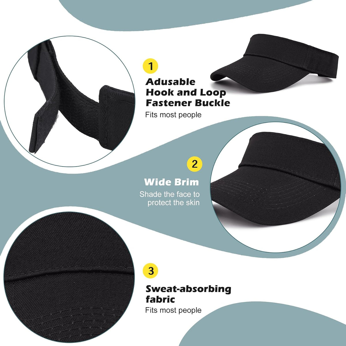 3.2" Structured Brim Visor Hats for Women, UPF 50+, Golf/Tennis | 3.2"Structured Brim Adds Sun Coverage, Steady View, Quick-Dry Sweatband, Open-Top Ponytail Fit, Adjustable Fit & Lightweight