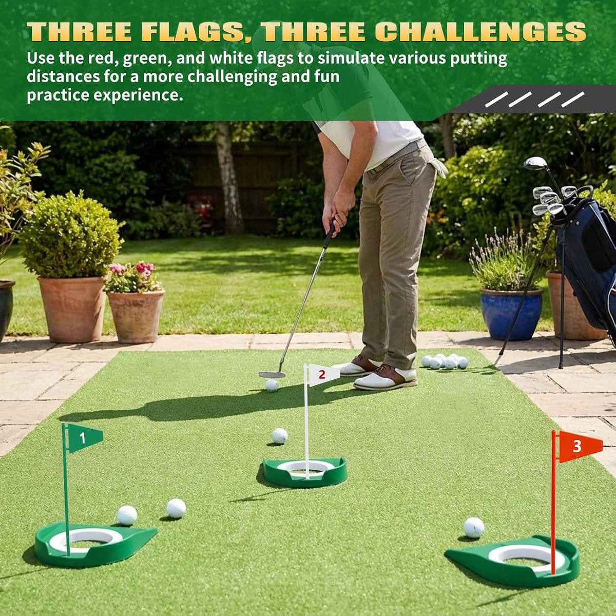 Golf Putting Practice Cup Hole Training Aids Golf Accessories Training Putters with Plastic Flag for Adult Office Garage Yard Indoor Outdoor Practice
