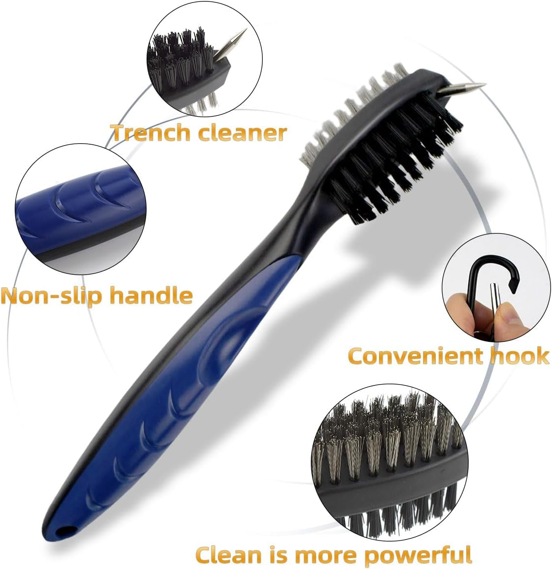 Golf Club Brush and Groove Cleaner Retractable Zip-Line Golf Cleaning Tool Golf Club Brushes with Aluminum Carabiner Oversized Head Spike Non-Slip Handle Grip Golf Club Cleaner Golf Bag Brush Tools