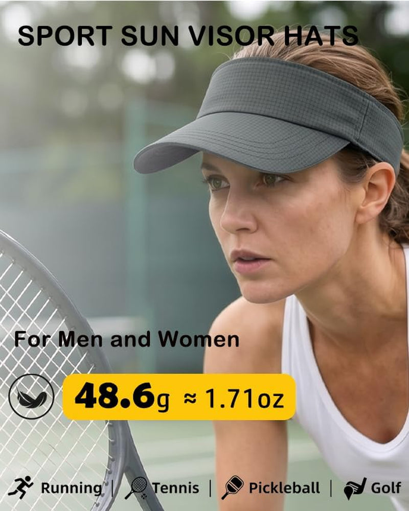 UPF50+ Sports Sun Visor Men Women Lightweight Packable Cooling Visor Hat for Running Tennis Golf