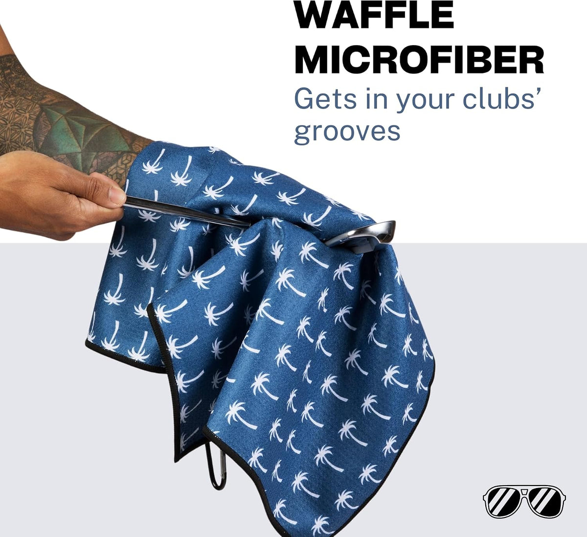 Magnetic Golf Towel with Carabiner Clip & Extra Strong Magnet - 24 X 16 In. Waffle Microfiber Golf Bag Towel - Blue Golf Towels for Golf Bags Women & Men (Blue, Palm Trees)