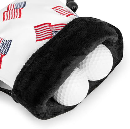 US Patriotism Golf Valuables Pouch Bag with Drawstrings | Premium Faux Leather Golf Tee Pouch Accessorries for Men