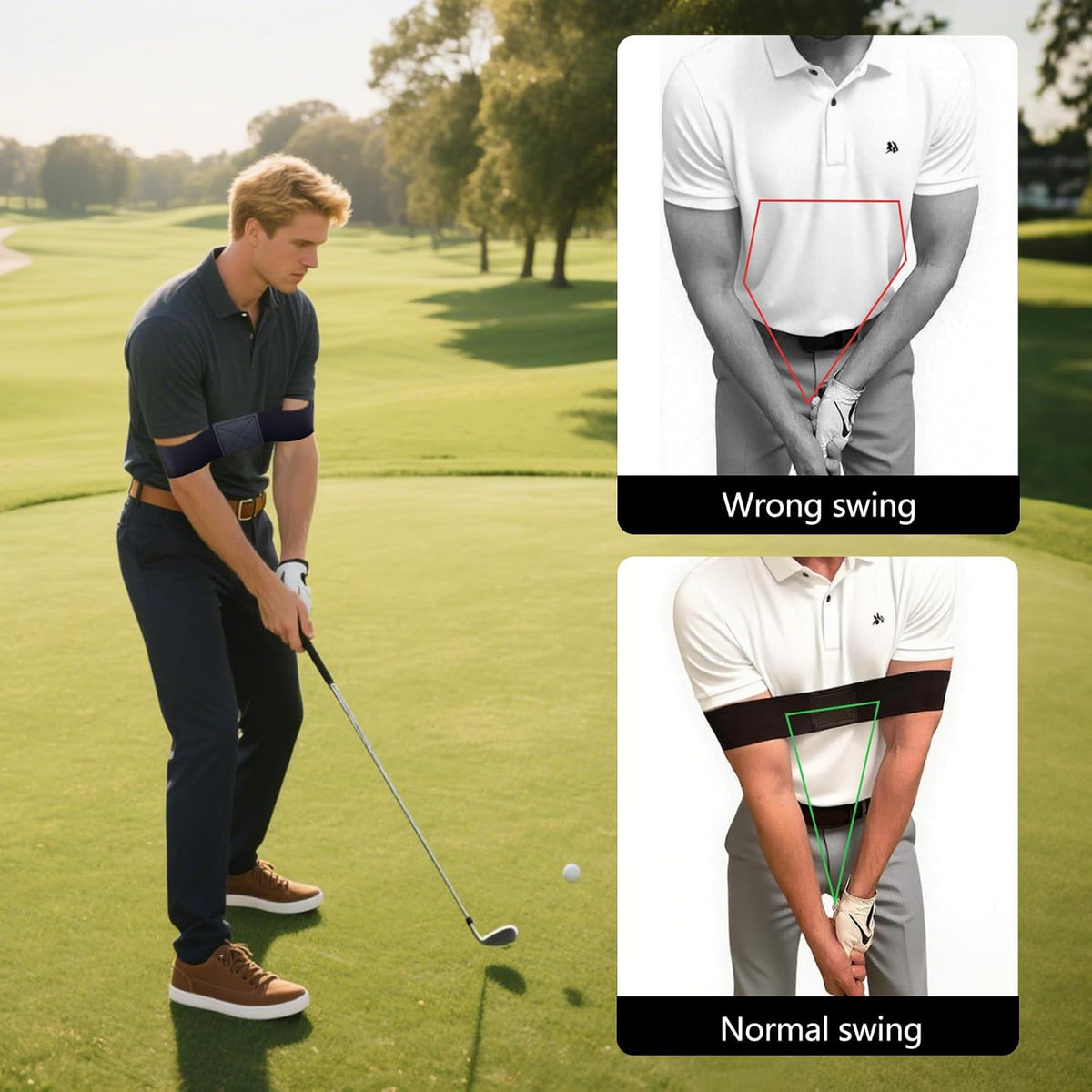 Golf Swing Trainer Aid – Golf Arm Band Training Aid to Improve Arm Connection, Tempo & Consistency – Golf Swing Band Practice Tool for Better Swing Mechanics (Black)