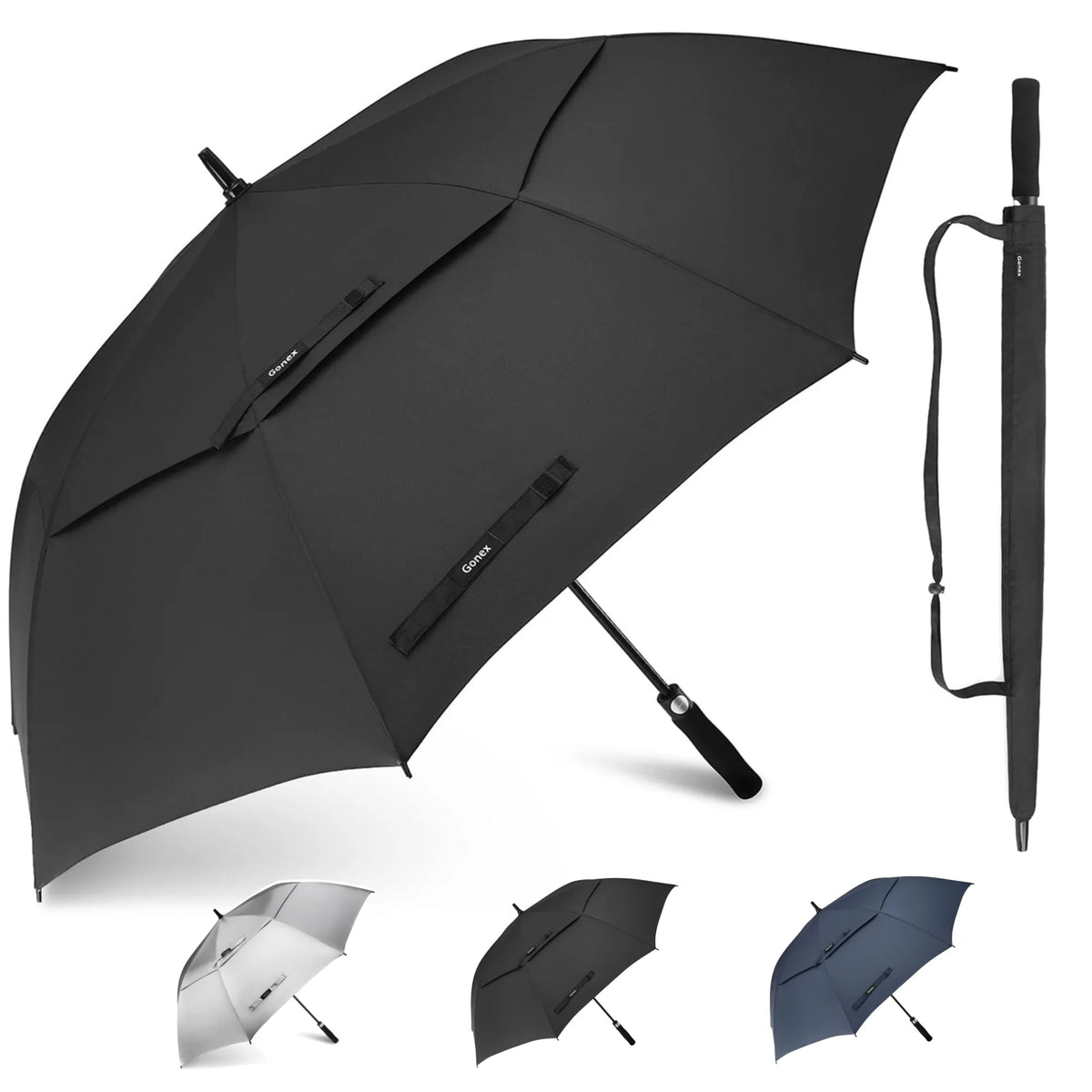 62 Inch Automatic Open Golf Umbrella, Extra Large Vented Stick Umbrellas with Windproof Double Canopy