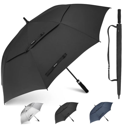 62 Inch Automatic Open Golf Umbrella, Extra Large Vented Stick Umbrellas with Windproof Double Canopy
