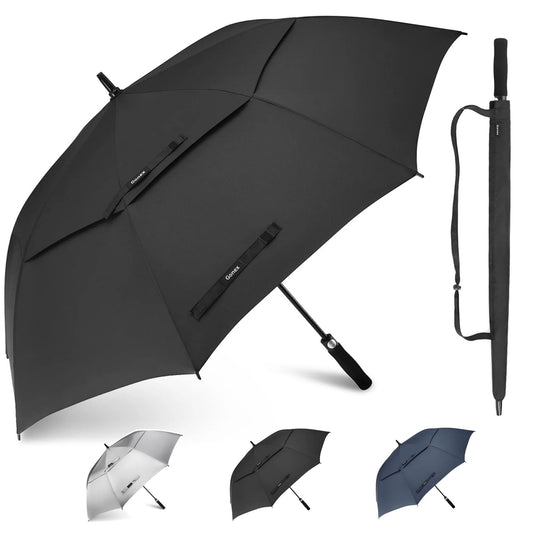 62 Inch Automatic Open Golf Umbrella, Extra Large Vented Stick Umbrellas with Windproof Double Canopy