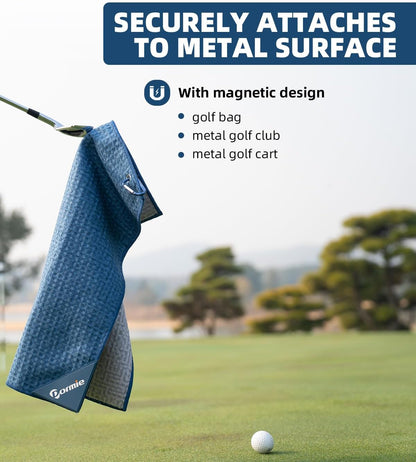 Golf Magnetic Towel - Premium Ultra-Absorbent Microfiber Golf Towel with Magnet for Golf Carts or Clubs