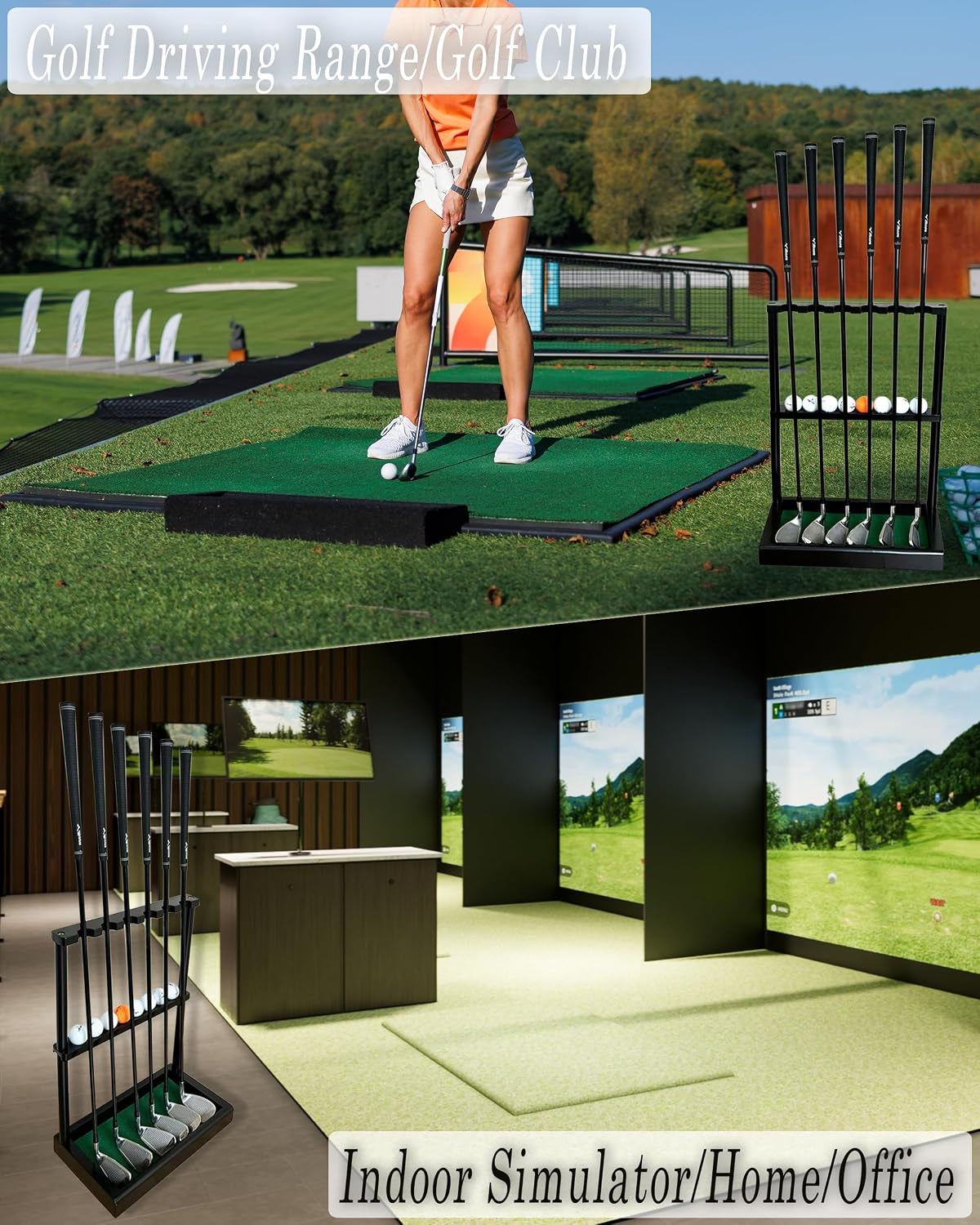 Golf Club Rack Stand, Solid Wood Golf Club & Putter Display Rack, Golf Club Organizer Holds up to 6 Clubs with Ball Storage, Floor Rack for Indoor Golf Simulator, Office or Home