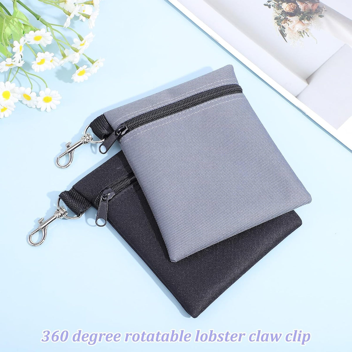 2 Pcs Golf Tee Bag, 6.57 X 5.51 Inch Golf Ball Bag Pouch, Golfs Zippered Pocket with Lobster Claw Clip, Tees Ball Storage, Balls, Valuables Gift Accessory Pouch for Men Women