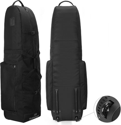 Foldable Padded Golf Travel Bag, Heavy Duty 900D Polyester Golf Club Bag Waterproof Golf Carry Bag Cart Bag with Wheels, Soft-Sided Spacial Size for Golf Gear Transportation
