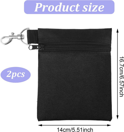 2 Pcs Golf Tee Bag, 6.57 X 5.51 Inch Golf Ball Bag Pouch, Golfs Zippered Pocket with Lobster Claw Clip, Tees Ball Storage, Balls, Valuables Gift Accessory Pouch for Men Women
