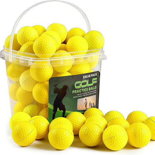 Golf Practice Balls with Bucket Value 50 Pack, Soft Foam with Limited Flight for Safe Practice