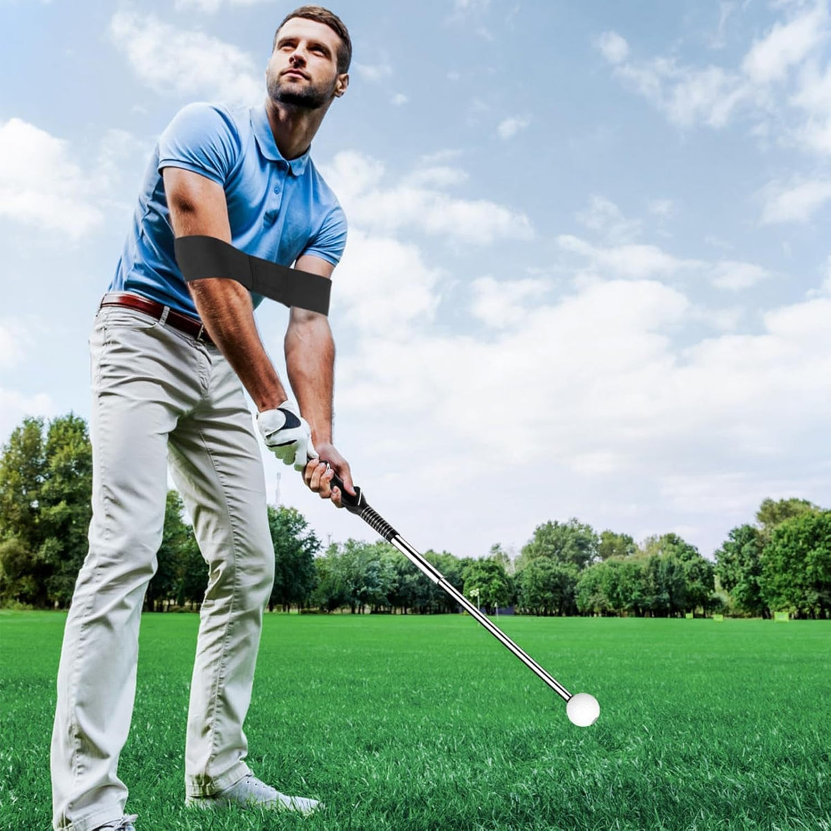 Retractable Golf Swing Trainer with Golf Grip Trainer & Arm Band | Telescopic Club Retractable Golf Swing Training Aid /Tempo Stick Golf/Warm Up/Indoor Golf Practice | Golf Grip Trainer
