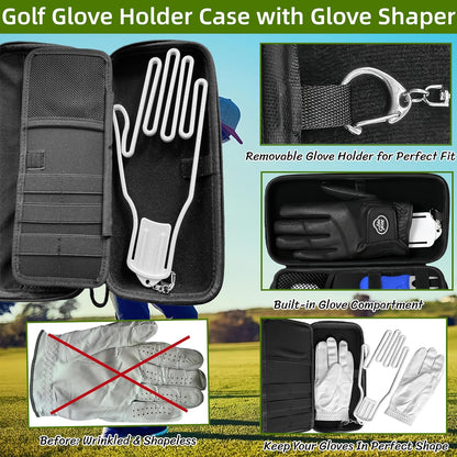 Golf Glove Holder Case with Removable Glove Shaper,Hard Shell Protective Golf Accessories Organizer Bag Fits Balls,Tees,Markers,Golf Gift for Men Women Golfers