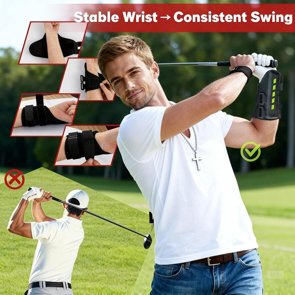 2Pcs Wrist Trainer Pro Golf, Final Putt Wrist Trainer, Golf Wrist Brace with Slider Golf Training Aid, Golf Swing Corrector for Wrist Angle and Muscle Memory Development